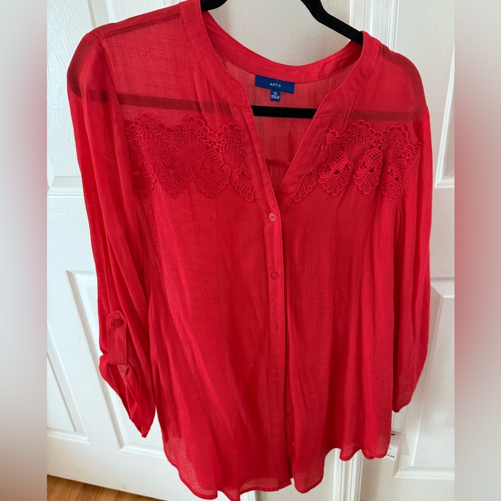Apt. 9 Red Embellished 3/4 Sleeve Blouse